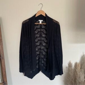 Garnet Hill | Cashmere Lightweight Crochet Knit Black Cardigan Sweater